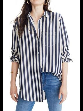 Zac & Rachel Striped Button Down Shirt Oversized Roll Tab Large